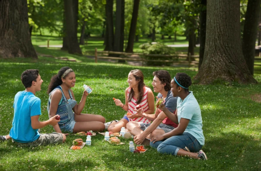 Teens eating summer meal site