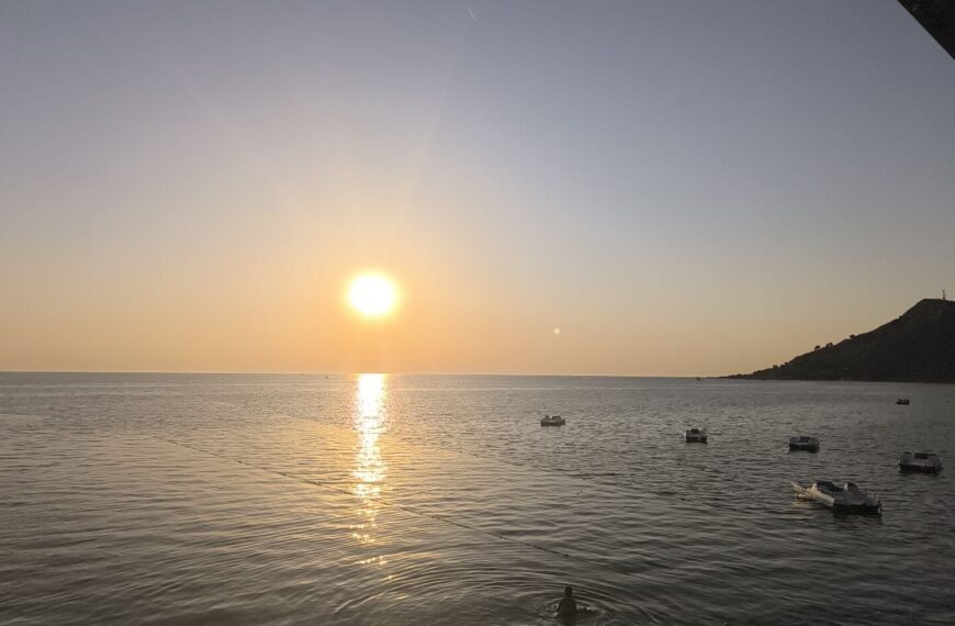 A photo of the Sun setting over the city of Durres in Albania a while ago shot by Mojisola Mary Job